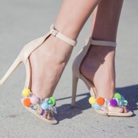 Cape Robbin Shoes - ❌ SOLD OUT❌ Cape Robbin Pom Pom Nude Strap Heels Size 8,5 & 10 New In Box